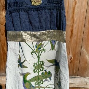 Free People Navy and Gold Embroidered Dress